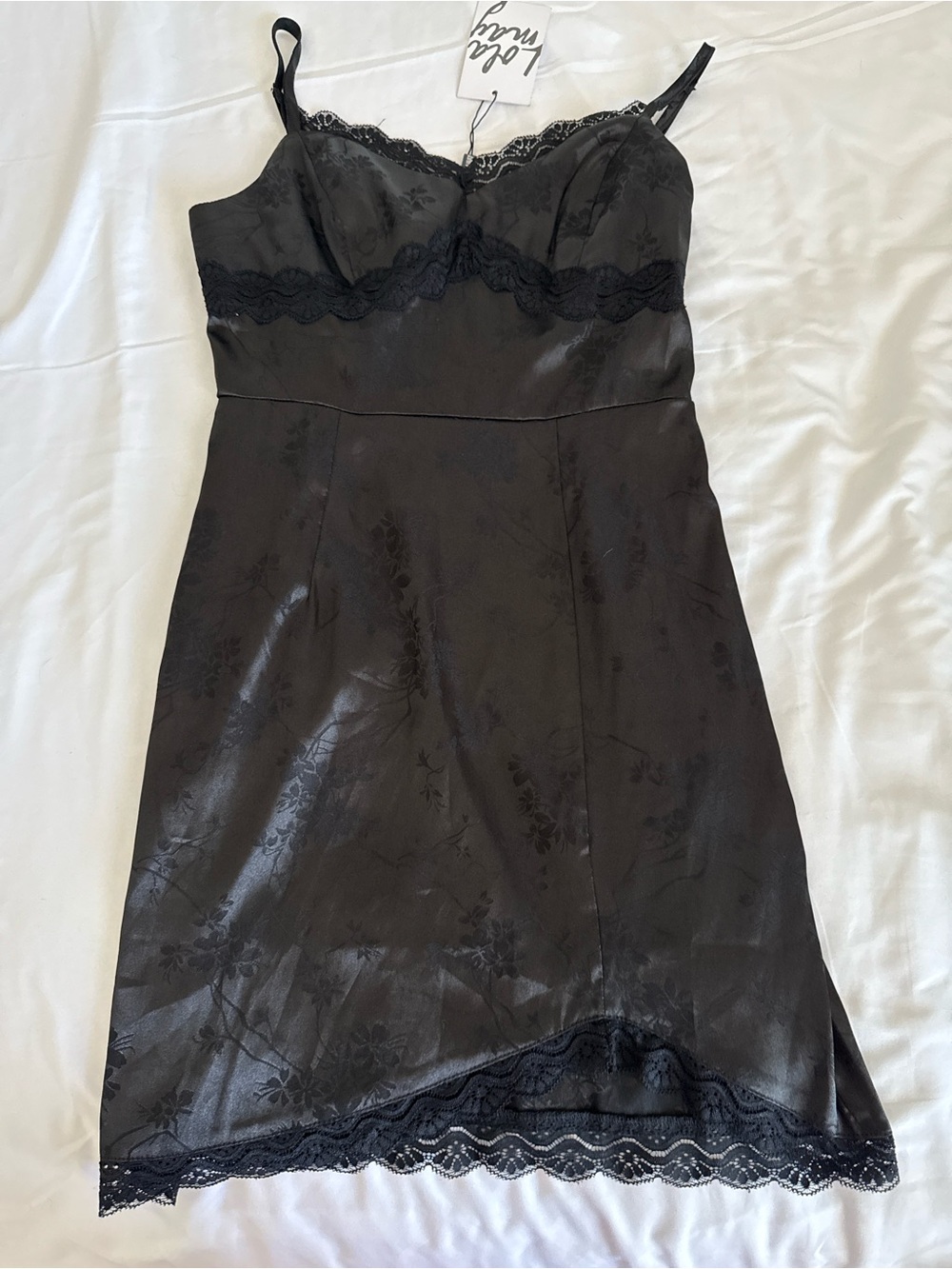 ASOS Black Lace-Trim Mini Slip Dress